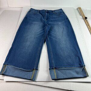 Halara Jeans Women's 36x23* High Rise Rolled Hem Wide Leg Crop Blue Denim No Tag